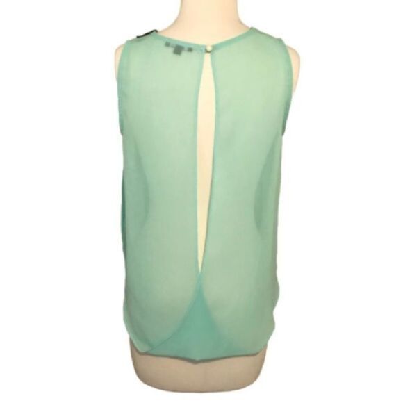 Soprano Draped Split Back Blouse Black Collar Sea-foam Green Small - Picture 4 of 11